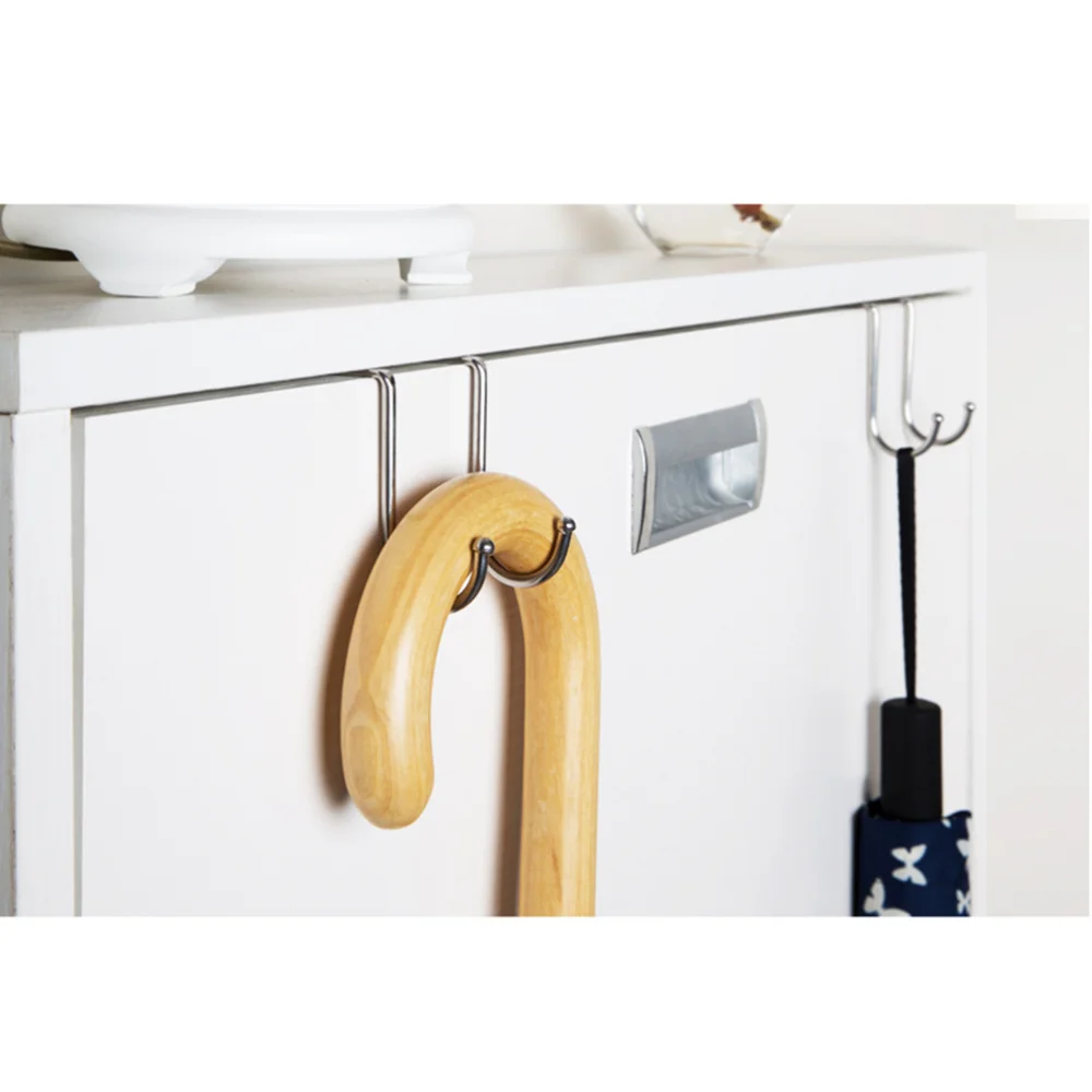 

2 Pack Over Cabinet Door Double Hooks Strong Stainless Steel Multiple Use Shaped Hanging Over The Door Hooks Use for Kitchen