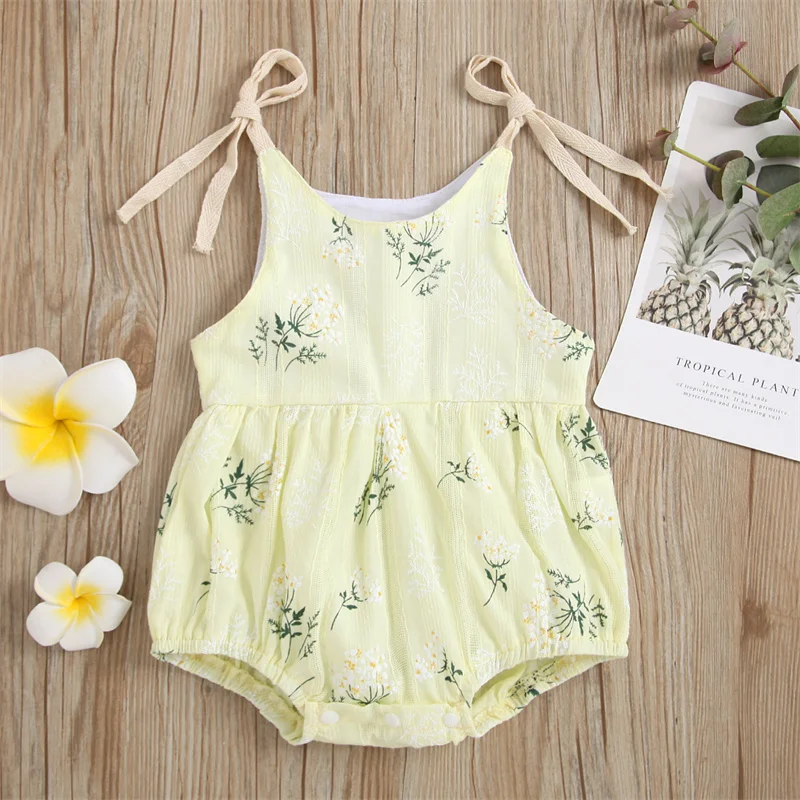 

0-24 Months Newborn Baby Girls Summer Fashion Romper Toddlers Tie-up Plant Pattern Playsuit Infants Girl's 6 Colors Clothing