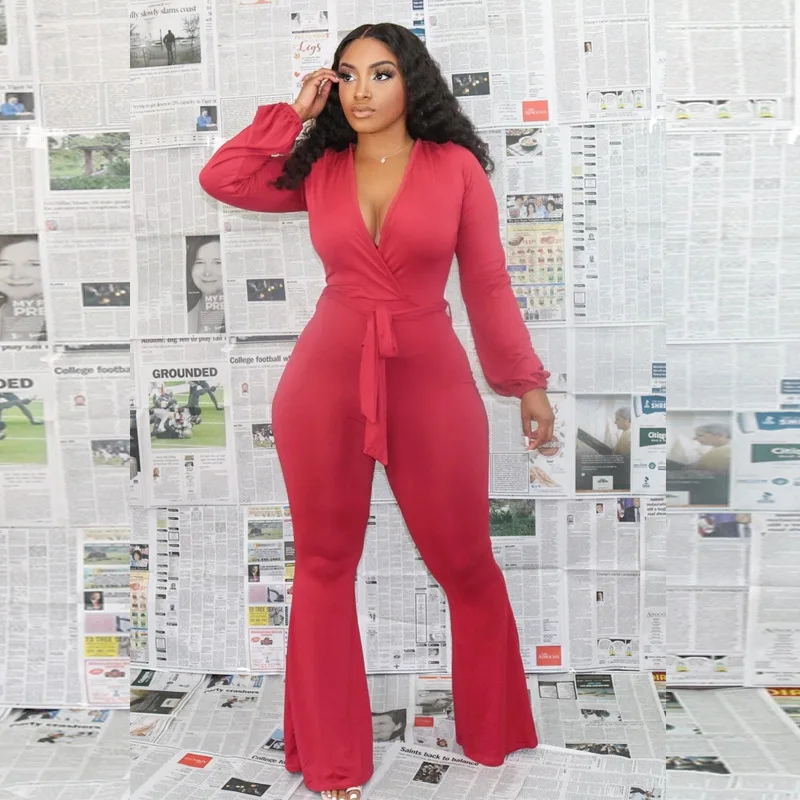 Комбинезон женский однотонный пикантный Повседневный ромпер с V-образным