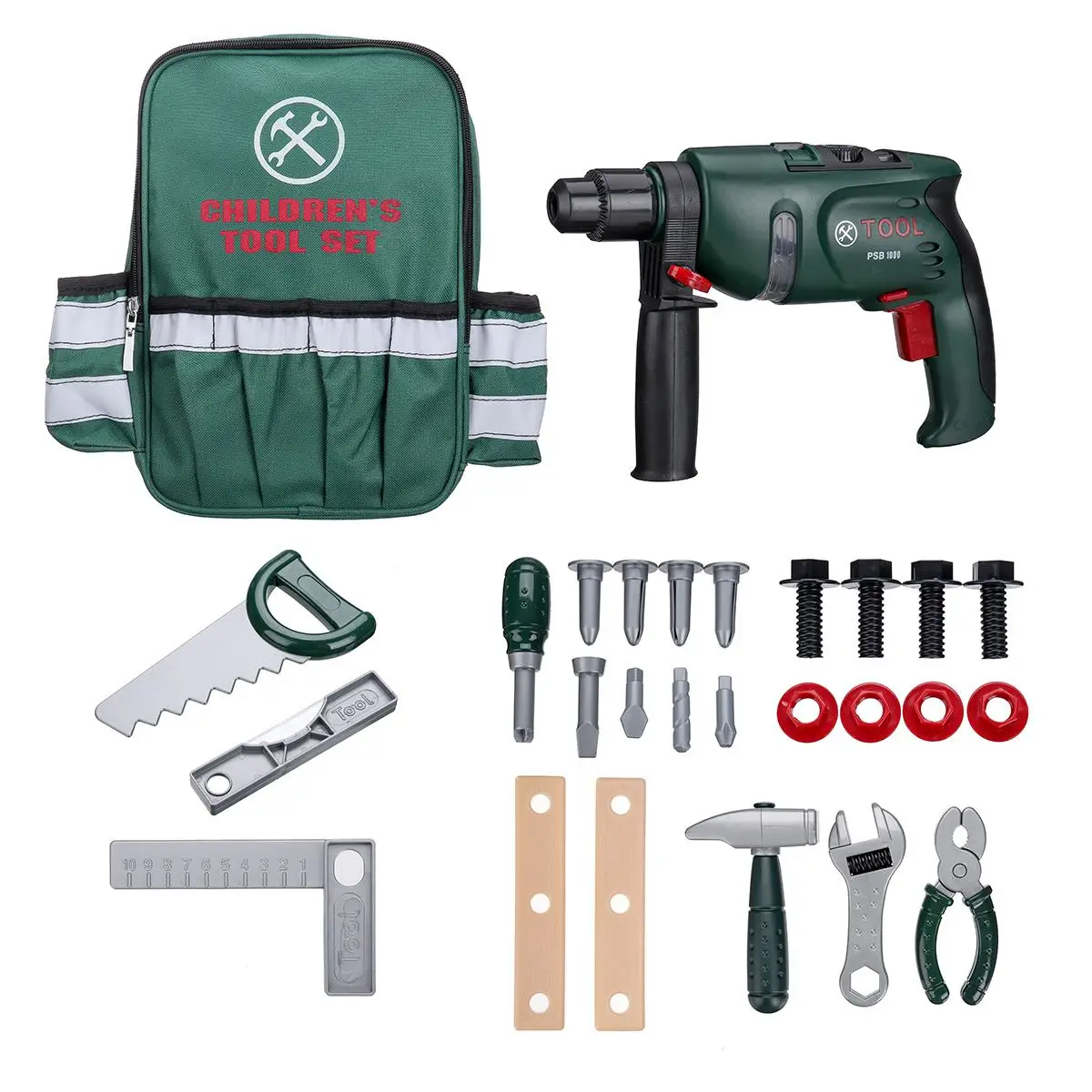 

25Pcs Children's Toolbox Electric Drill Toy Pretend Play Tool Electric Drill Screwdriver Tool Kit Play Toy Backpack Set for Kid