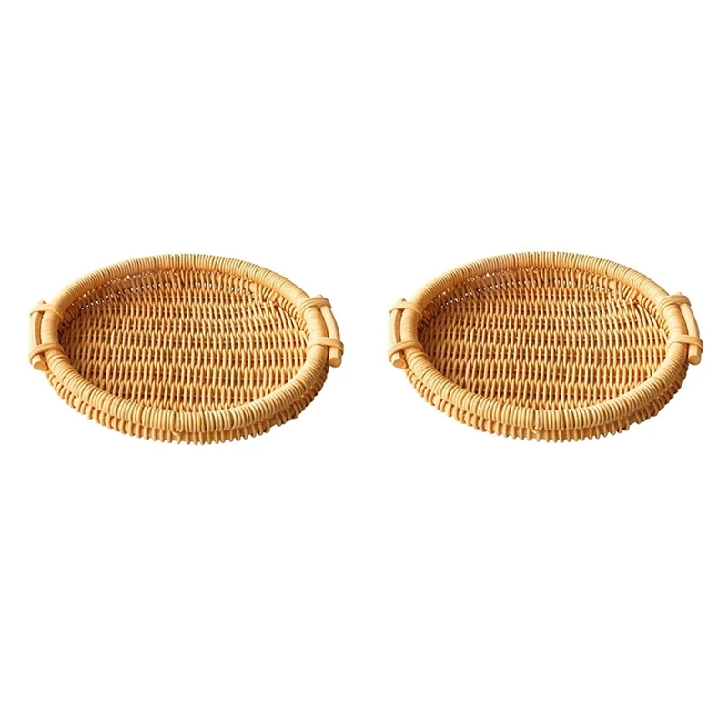 

Rattan Bread Basket for Serving with Side Handles Cracker Tray Woven Fruit Food Basket Trays for Serving Dinner Parties