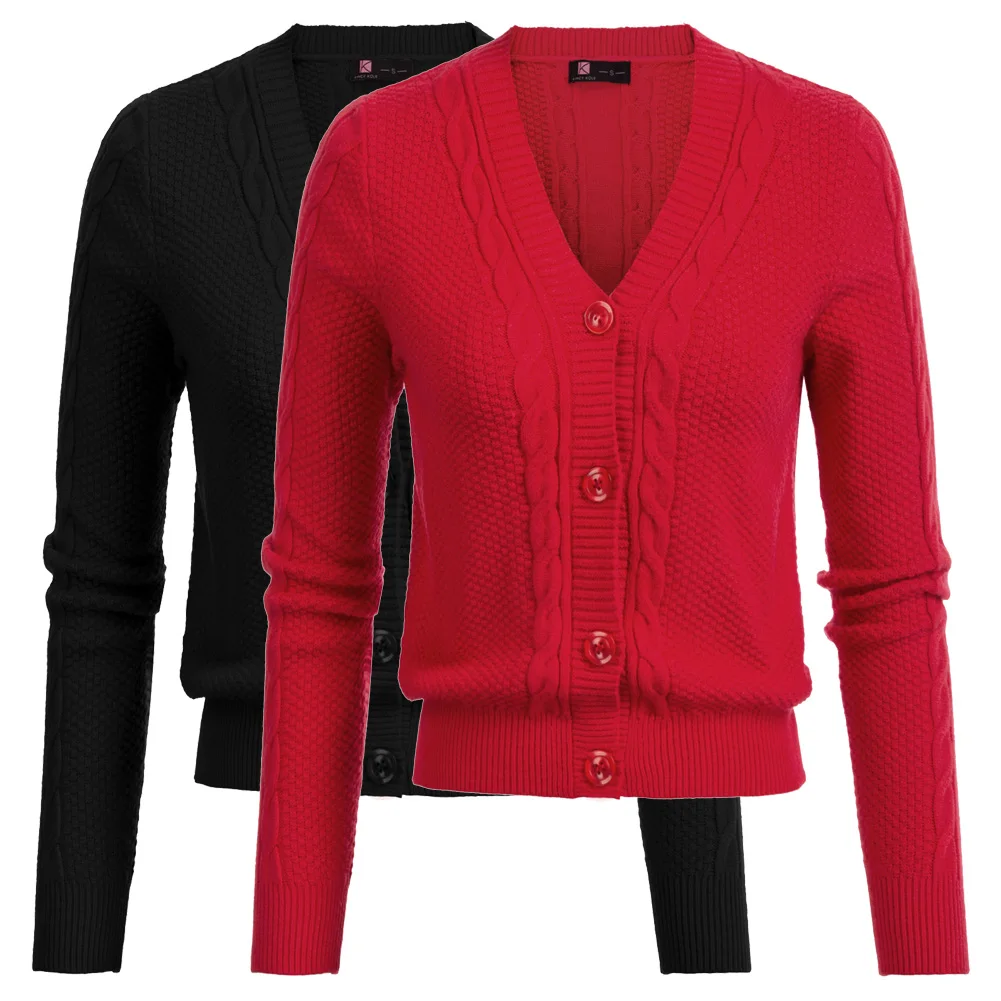 Женский укороченный кардиган с V образным вырезом на пуговицах| |