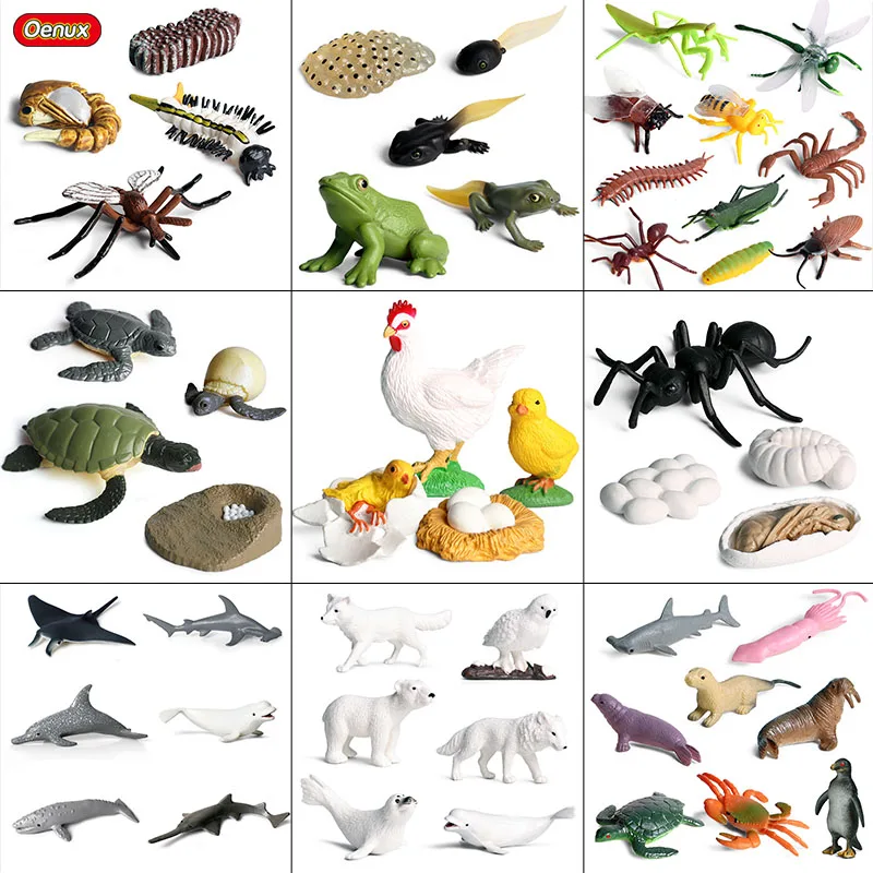 Oenux животные семья фигурки Sealife черепаха лошадь курица насекомое Tadpole муравей