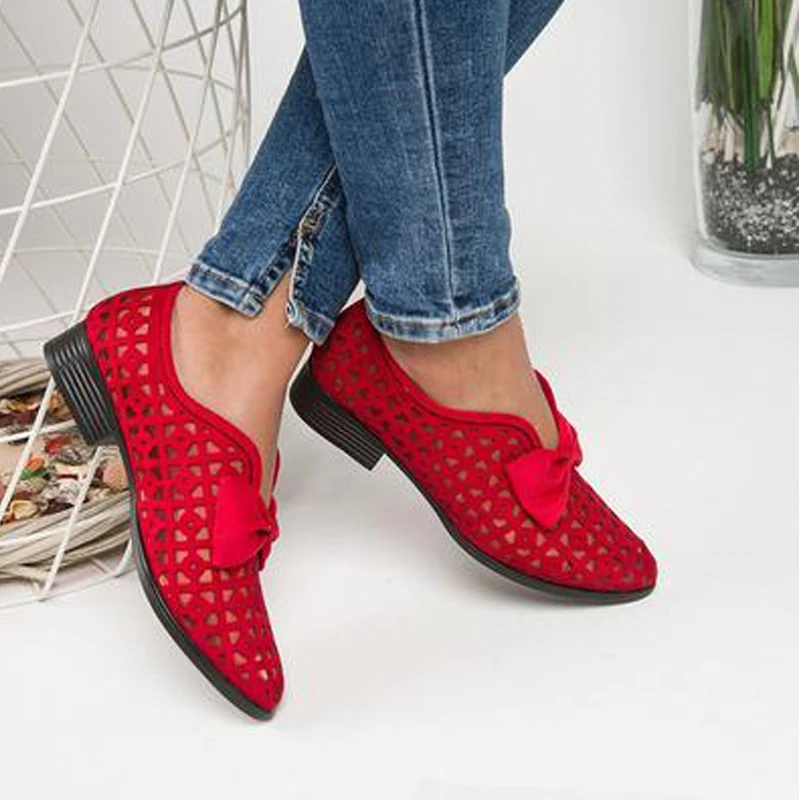 

2020 Women Pumps New Fashion Spring Summer Shoes Bow Pointed Toe Loafers Leather Shallow Work Shoes