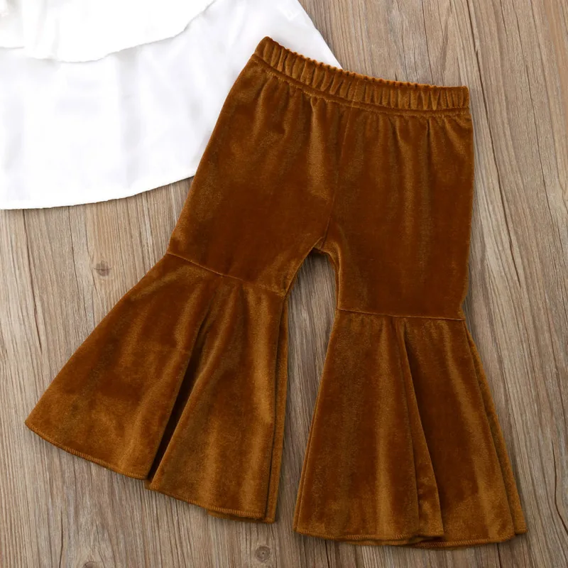 Одежда для маленьких девочек укороченный топ + расклешенные штаны комплект
