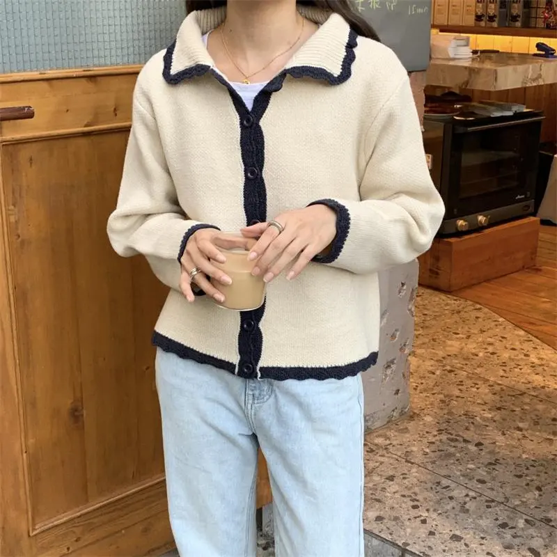 

HziriP Vintage Chic Color-Hit All-Match Patchwork Students Sweet 2019 Office Lady Brief Autumn Hot Loose Casual Knitted Sweaters