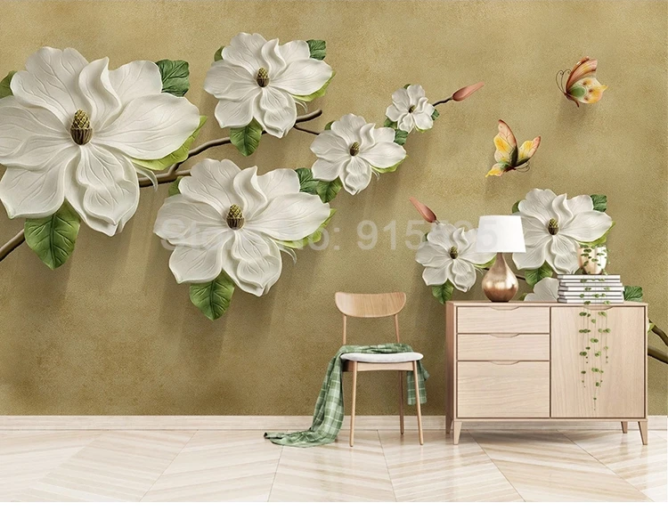 Пользовательские фото водонепроницаемый холст обои стены искусства 3D стереоскопические цветочные бабочки гостиной украшения папье Peint росписи 3D