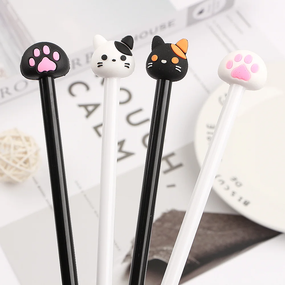 

4pcs/lot Cartoon Cat Shape Gel Pen Cute Black Gel Ink Pen For School Kids Writing Stationary Pen Tools Office Supplies