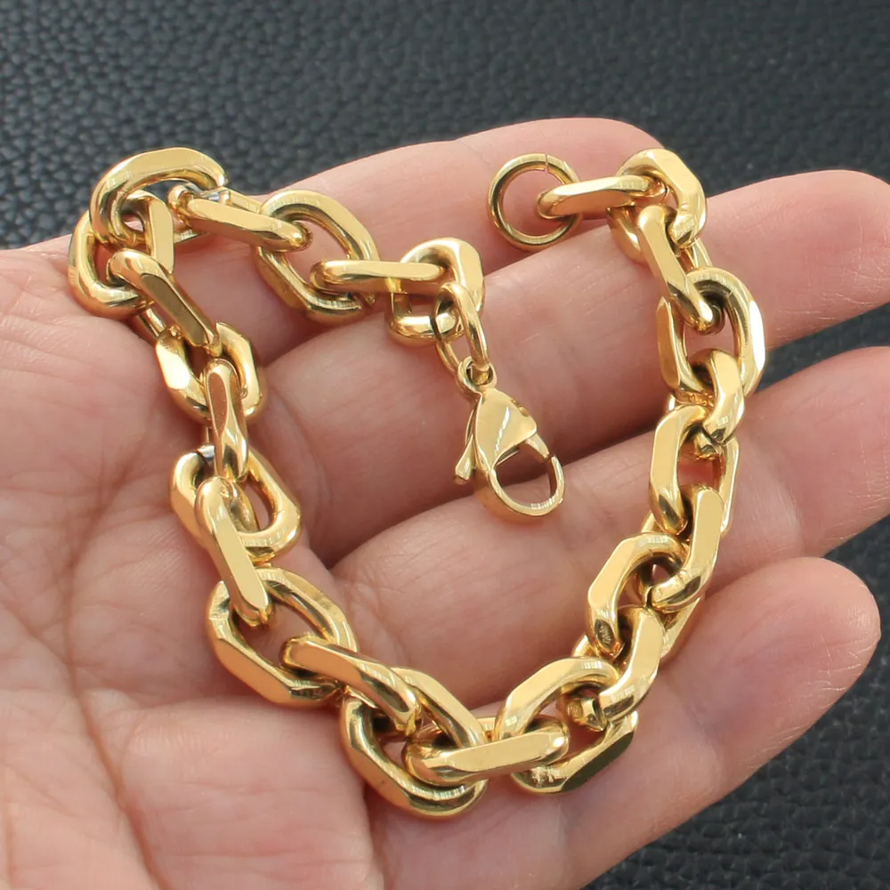 Мода 9 мм с золотым Цвет из нержавеющей стали ювелирные изделия браслет оптом