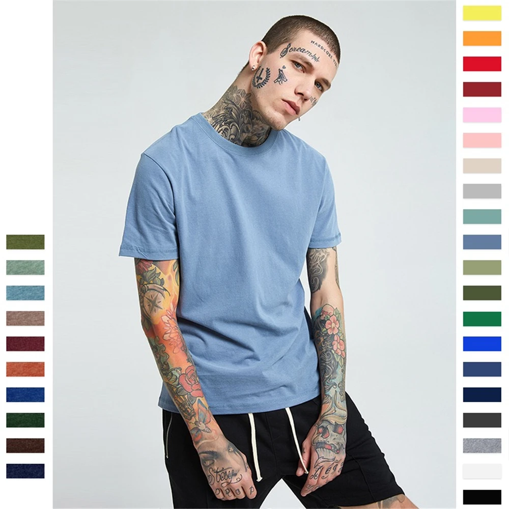 

Мужская Летняя модная однотонная хлопковая Повседневная Свободная футболка Harajuku, домашняя Удобная дышащая футболка, разноцветная футболк...