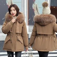 2021 new winter jacket artificial fur collar women jacket parkas plus velvet thick overcoat female long coats outwear plus size