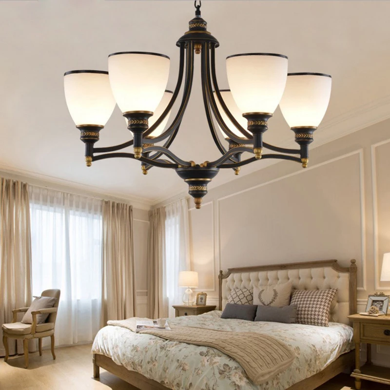 Люстра LukLoy в стиле ретро для гостиной керамический абажур подвесные светильники