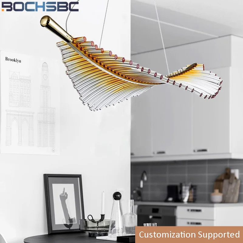 Подвесная лампа BOCHSBC в форме листьев и перьев с кристаллами освещение для