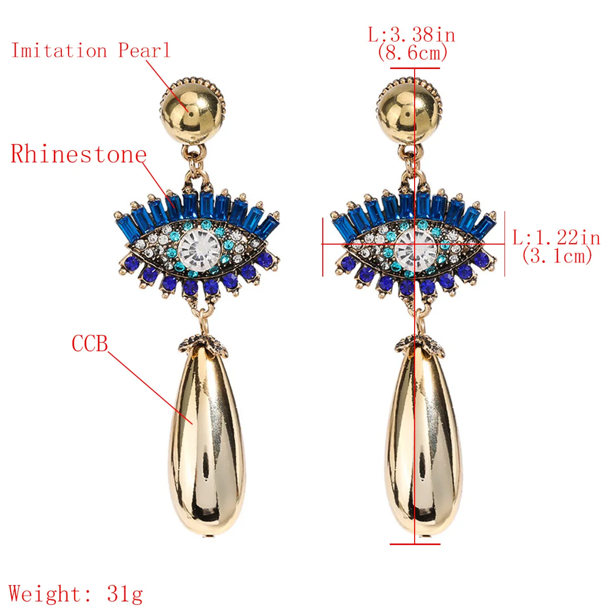 

Luxury Rhinestone Eye Statement Gold Drop Earrings For Women Punk Vintage Crystal Dangle Hanging Earring Jewelry Gifts