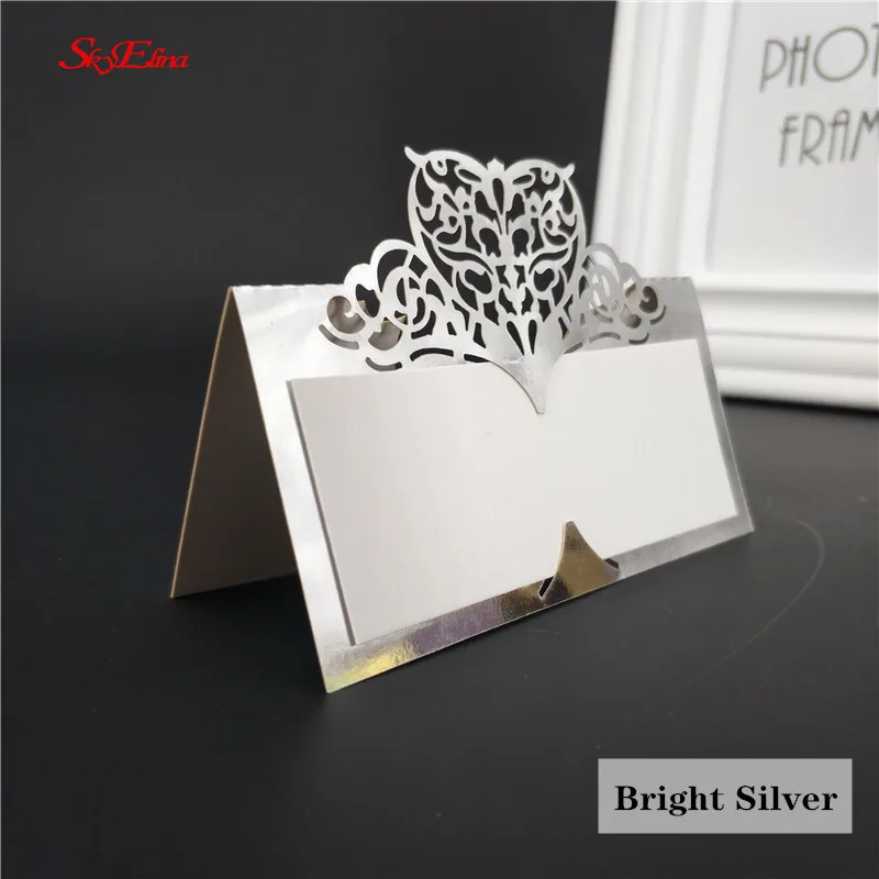 BrightSilver 100 шт лазерная резка свадебный стол карты бумажные лозы сиденья карты для детского душа вечерние украшения Имя Место карты 7ZSH871-100 - Цвет: BrightSilver