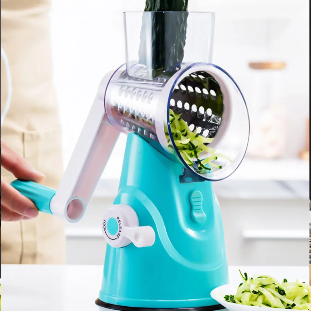 

3 In 1 Manual Rotary Vegetables Grater Handheld Shredder Slicer Grinder Tabletop Cheese Drum Cutter for Cucumber Potato Carrot
