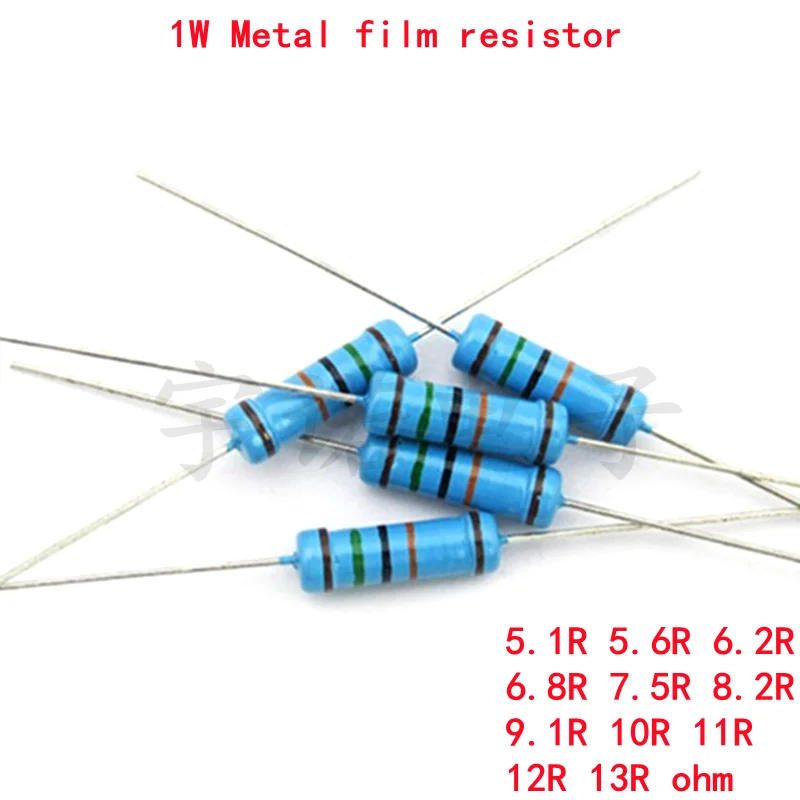 

20pcs 1W Metal Film Resistor 1% 5.1R 5.6R 6.2R 6.8R 7.5R 8.2R 9.1R 10R 11R 12R 13R 5.1 5.6 6.2 6.8 7.5 8.2 9.1 10 11 12 13 Ohm