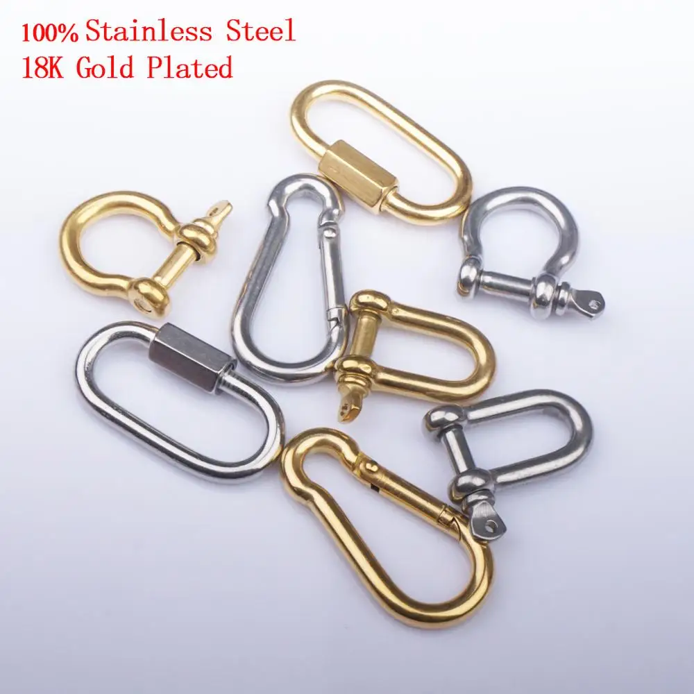 

100% Stainless Steel Spiral Clasps Carabiner Charm Hook Clasp For Jewelry Making Gold/Silver Color Metal Carabiners & Hooks