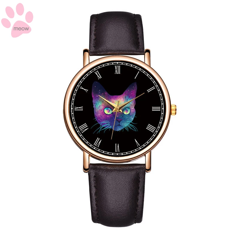 Часы Obawa с милым котом простые Стильные часы для мужчин и женщин Классические