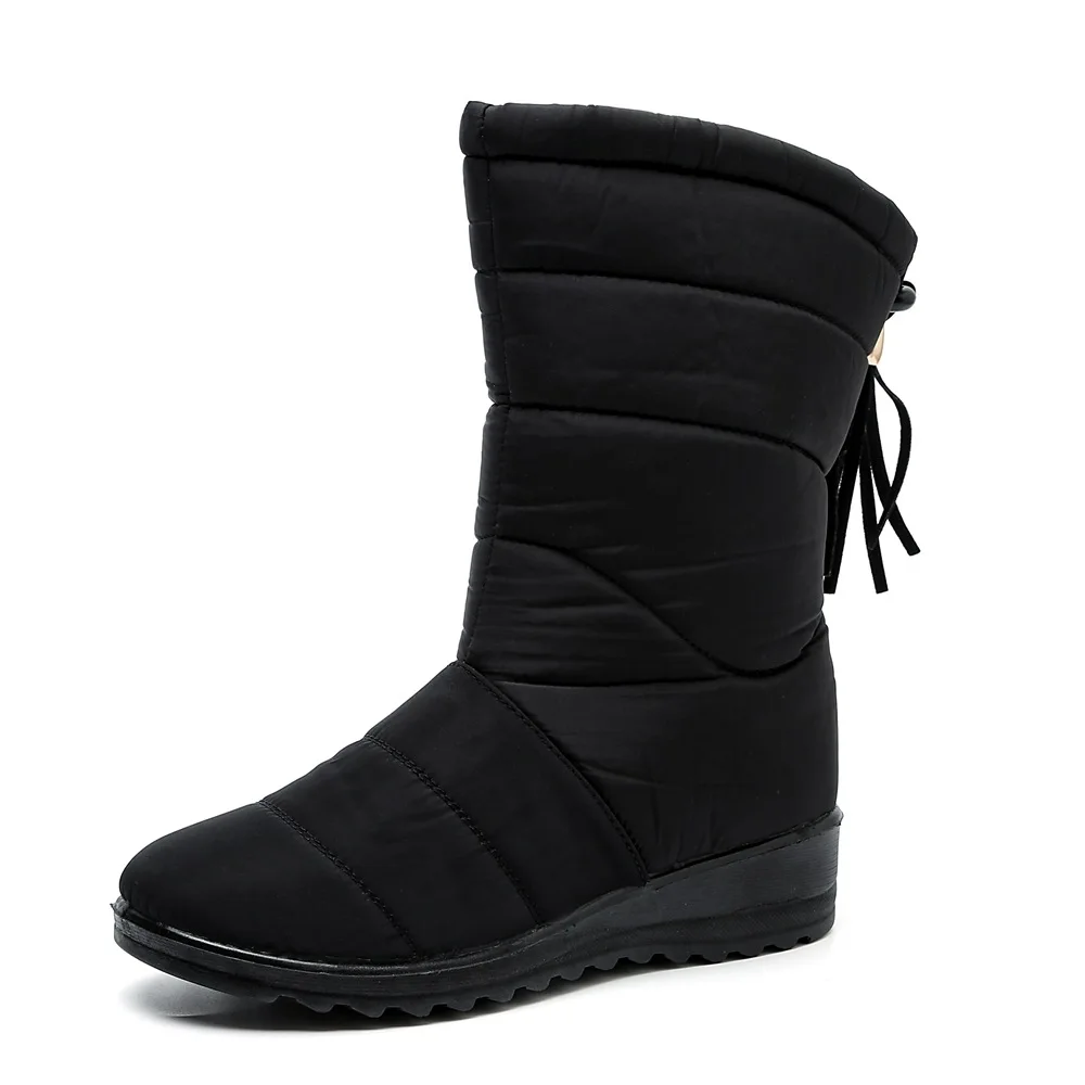 

Women Waterproof Winter High top Boots Mid-Calf Warm Wedge Rubber Snow Bootie Lazy Comfortable Casual