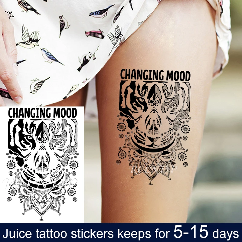 Водостойкая Временная тату наклейка с чернилами для сока тигровая голова