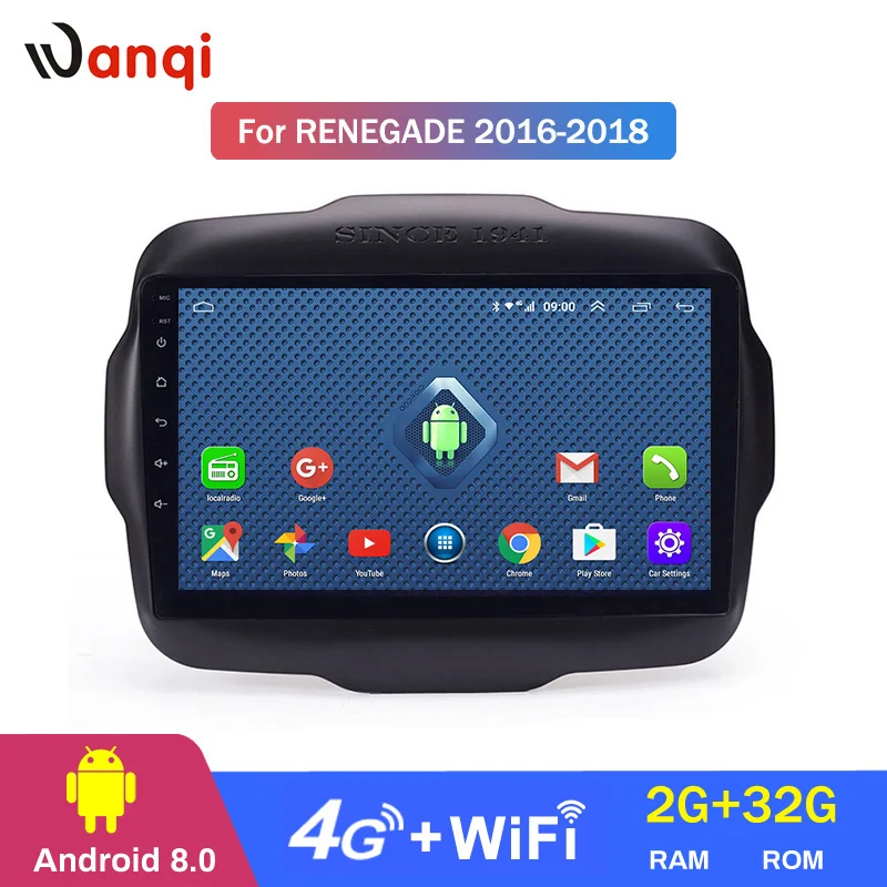 

Wanqi 2 + 32G 4G WIFI Netcom 9 дюймов 2.5D Автомагнитола для 2016 2017 2018 Jeep Renegade полный сенсорный экран GPS Радио Навигация без DVD