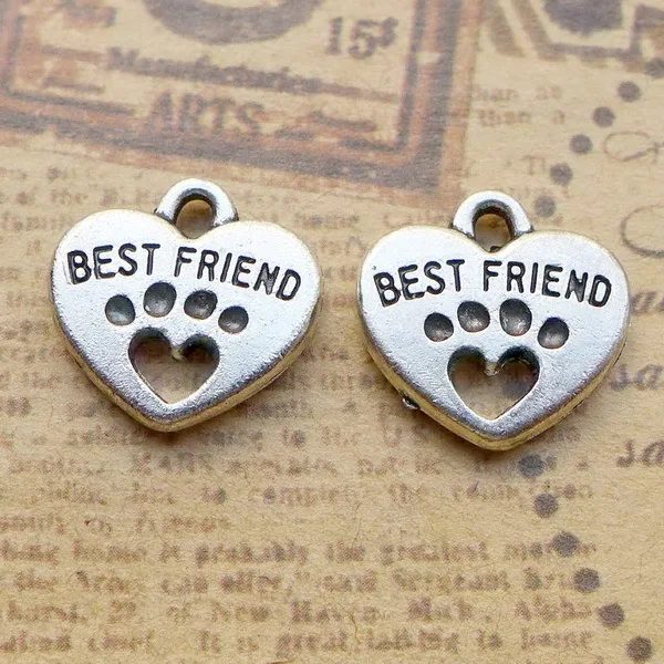 

10 pieces/lot 14.6*15.3mm BEST FRIEND Word heart love charm Antique silver color Metal Necklace pendant bracelet key chain DIY
