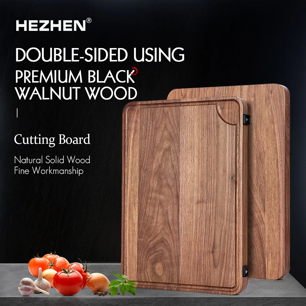 HEZHEN-tabla de cortar de doble cara, herramienta de cocina a prueba de agua y humedad, de nogal negro Premium