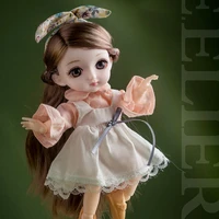 new 16cm 112 bjd dolls for girls gift 13 ball jointed doll play house childrens toys eyes with glasses wig cloth fabric dress