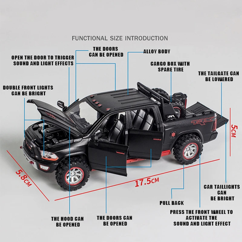 Модель автомобиля 1:32 из сплава под давлением пикап Dodge RAM миниатюрный