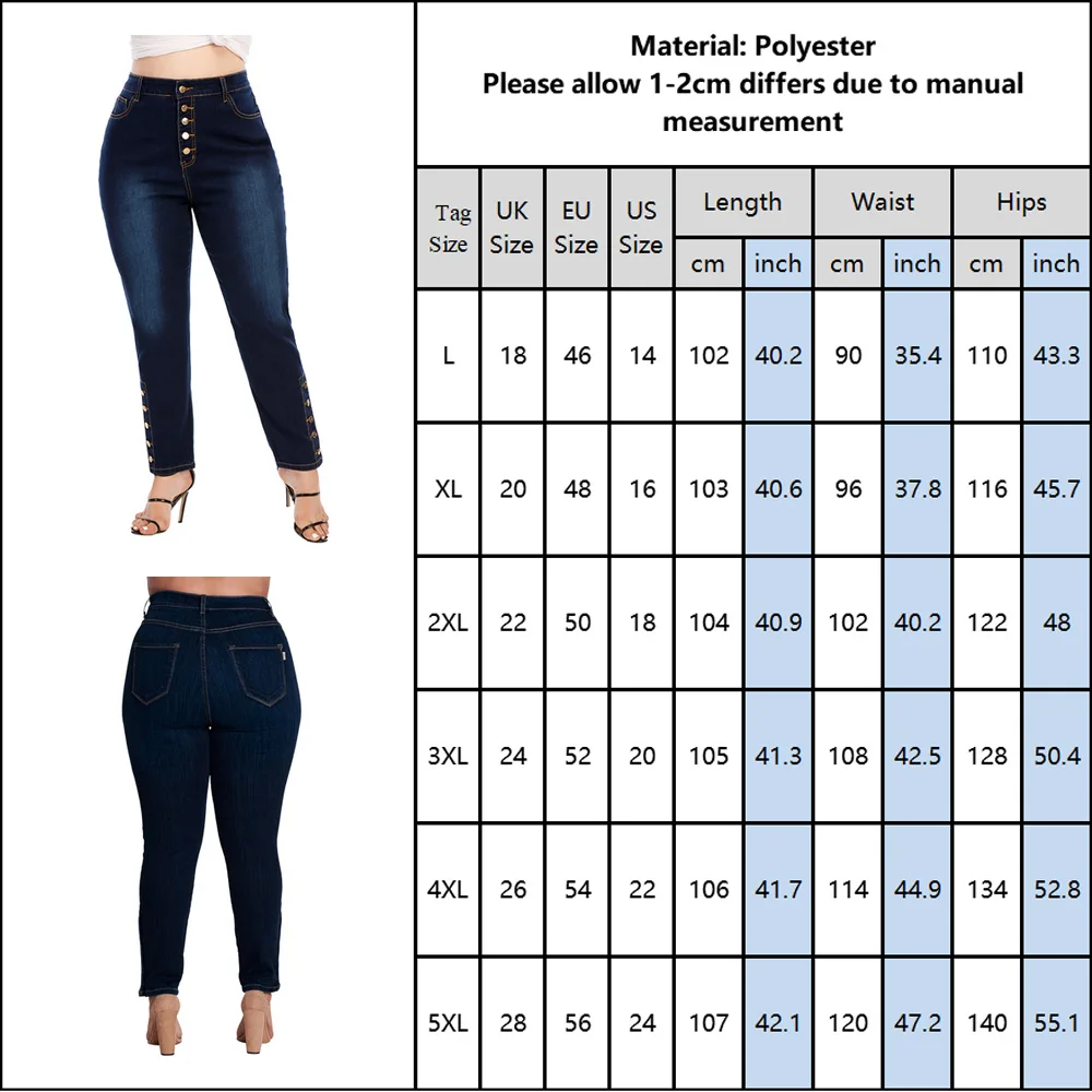 

5XL Plus Size Jeans Woman High Waist Pants Pocket Button Mom Jeans femme Skinny Elastic Trouser Denim Pencil Pants Stretch Jeans