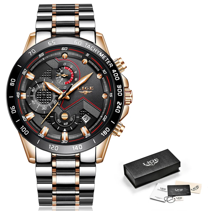 Часы наручные LIGE Мужские кварцевые брендовые деловые водонепроницаемые