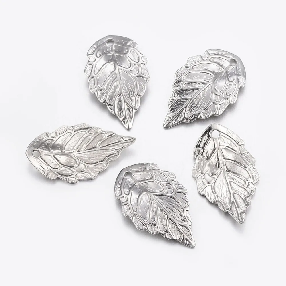 

200pcs 304 Stainless Steel Leaf Charms Pendants for jewelry Bracelet Necklace DIY making,Stainless Steel Color