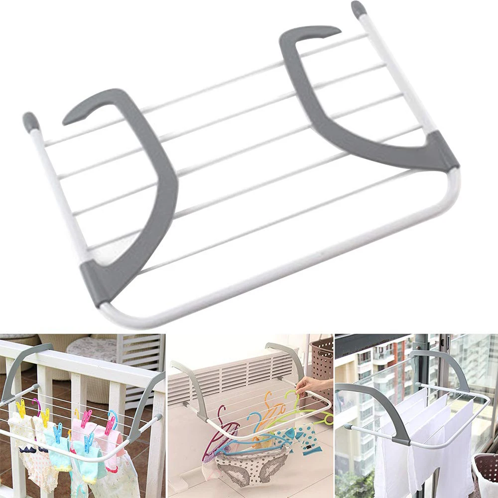 

Home Folding Adjustable Radiator Towel Clothes Drying Rack Pole Airer Dryer Drying Rack 5 Rail Balcony Telescopic Laundry Holder