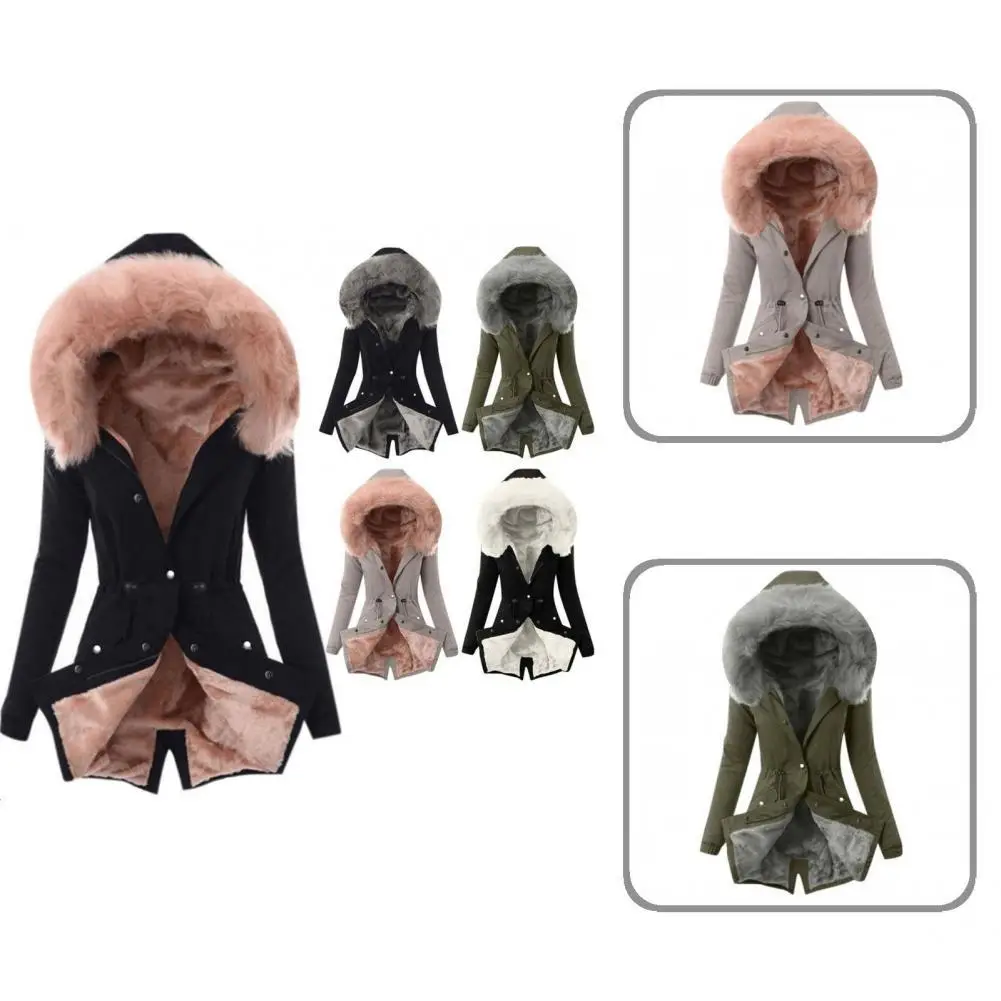 

Durable Hooded Long Sleeve Coat Women Coat Skin-touch Plush Lining