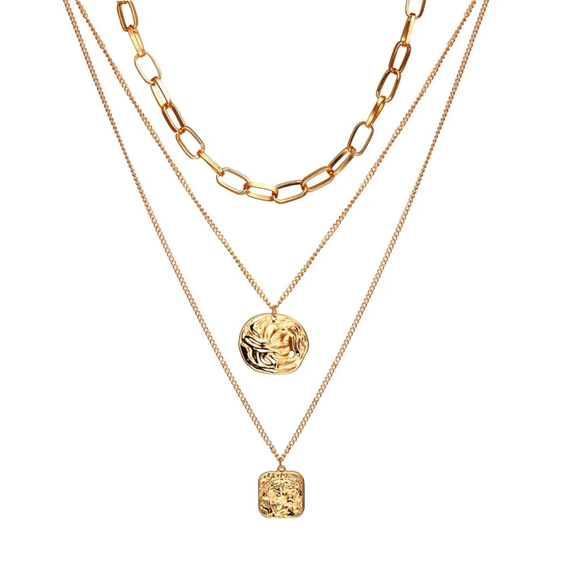 

Bohemian Multilayer Necklace Women Irregular Metal Sheets Clavicle Chain Stainless Steel Hip Hop Pendant Jewelry Accessories