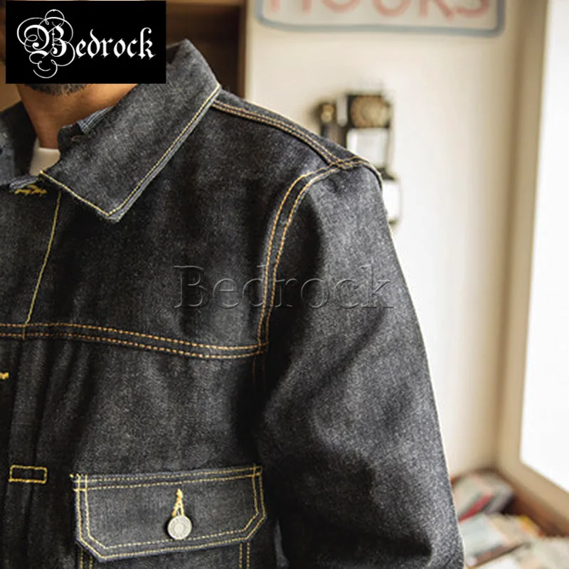 Мужская Тяжелая немытая джинсовая куртка из необработанного денима реплика