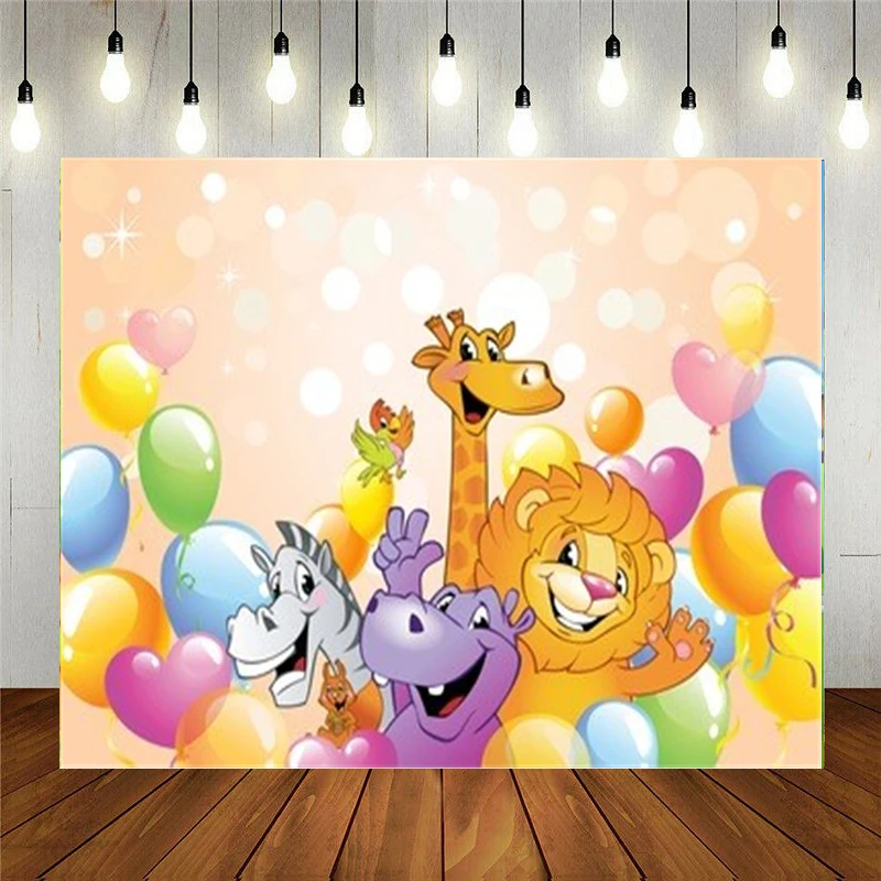 

Nitree Photo Studio Props Vinyl Photography Backdrop Cartoon Forest Animals Are Smiling For Kids Birthday Party Decoration