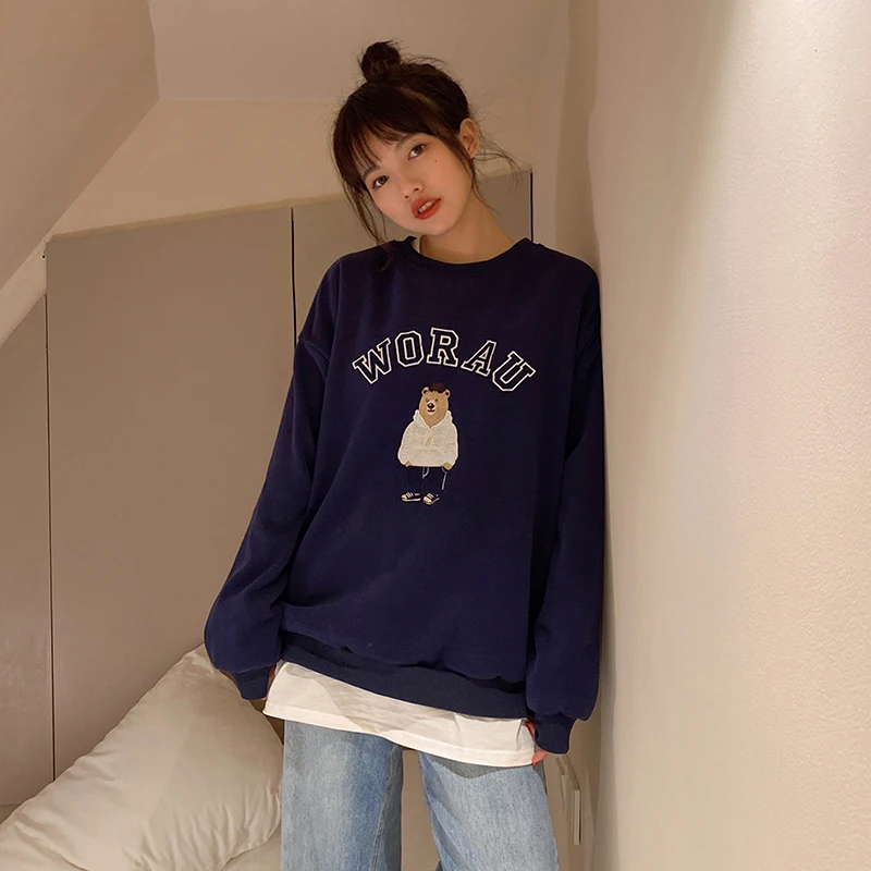 Женские толстовки в Корейском стиле толстый теплый свитшот с мультяшным
