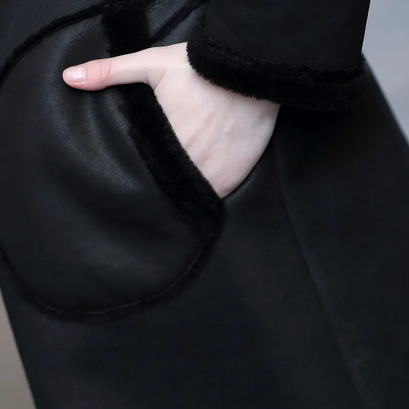 

Women Fashion Winter Long New Sleeve Thicken Warm Hooded Shorn sheepskin Zippers High quality Female Real leather coat CY425
