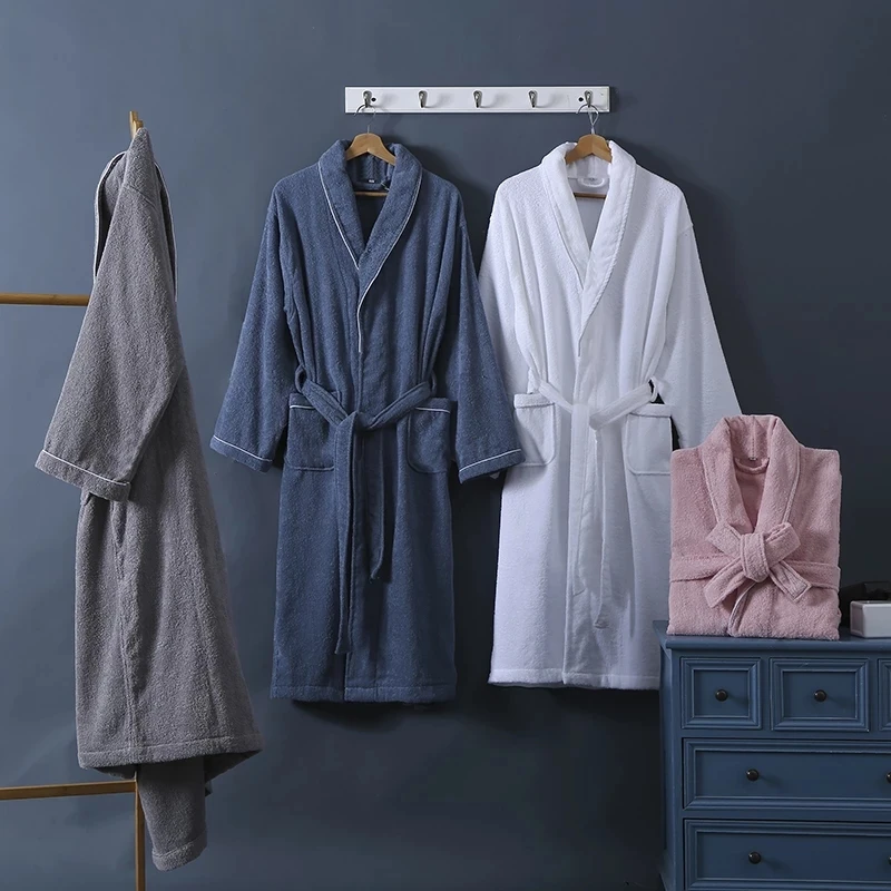 Terry Towel Bathrobe Sleepwear Robe Women Men's Long Bath Robes Couple's Dressing Gown Sleep Gown 100% Cotton Terry Robe Kimono