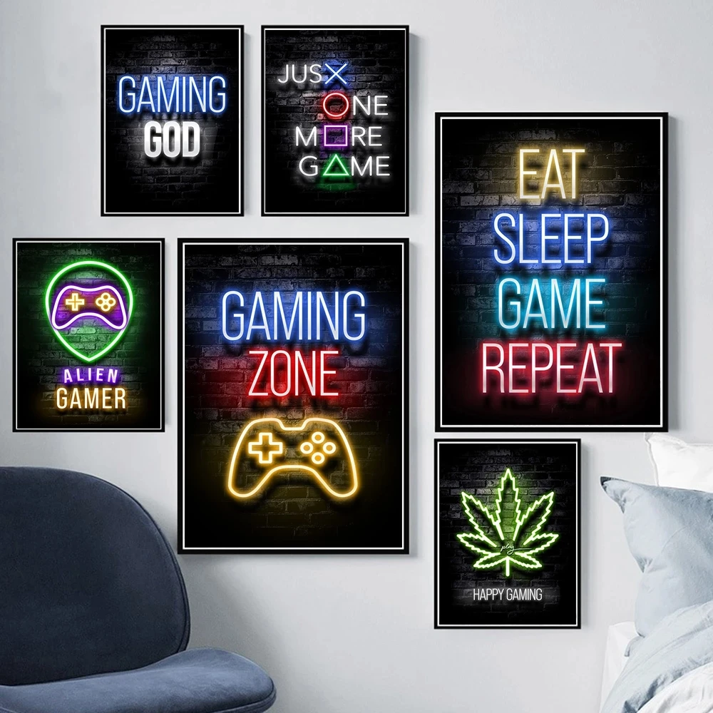 

Modern Internet Cafe Wall Decoration Painting Gaming Art Canvas Poster Eat Sleep Game Repeat Wall Art Picture for Boy Room Decor