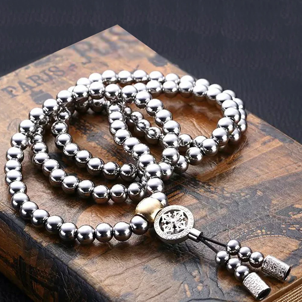 

New 108 Stainless Steel Buddha Beads Necklace Chain Outdoor Self Defense Chain Full Steel Martial Arts Weapon Necklaces for Men