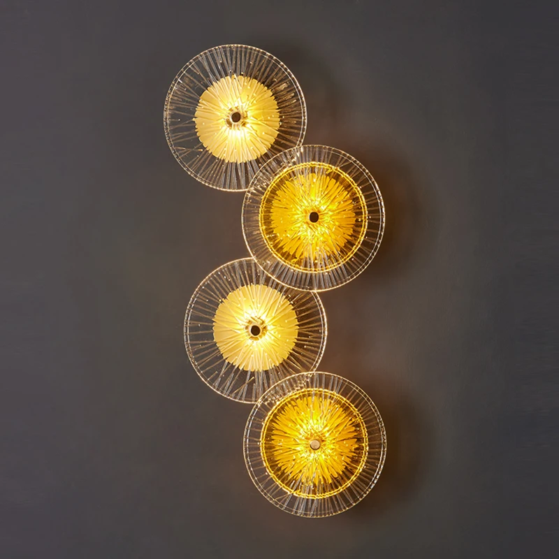 

FSS Modern Round Wall Lamp Light Luxury Golden Glass LED Wall Lamp Living room Sofa TV Background Wall Bedroom Wall Lamp