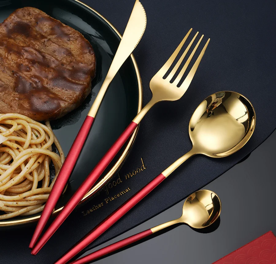 

Stainless steel tableware Knife fork spoon steak knife fork spoon 4 piece set Gift box Gift