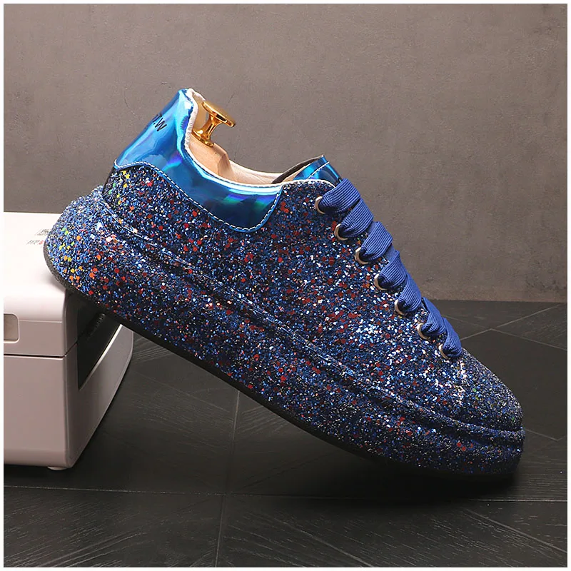Jual Sneakers Pria Bermerek Payet Hip-Hop Sepatu Bot Selebriti Jaring Bling Pelatih Bawah Tebal Merah Biru Berpayet Sepatu Pergelangan Kaki Zapatillas Hombre