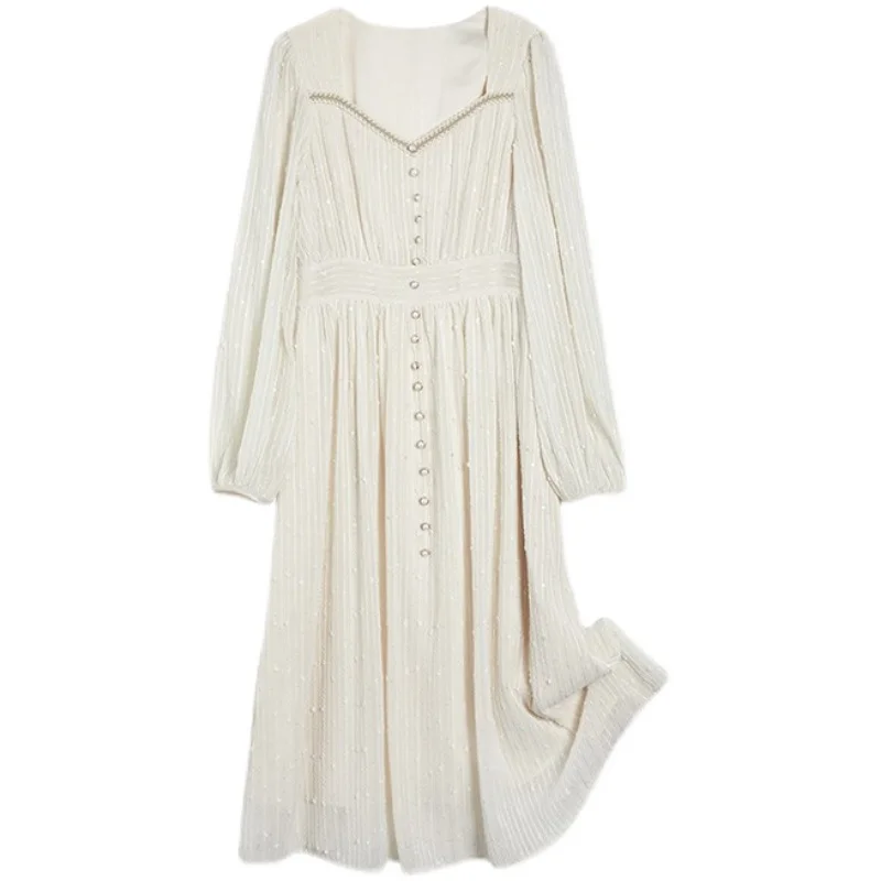 

Sister Fara Elegant Square Collar Spring Dresses for Women 2021 Full Sleeve Loose Casual Dress Autumn Knee-Length Women's Dress