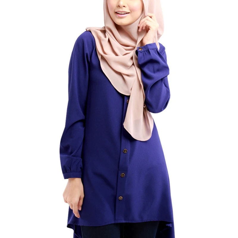 Женская мусульманская блузка с длинным рукавом асимметричная Однотонная
