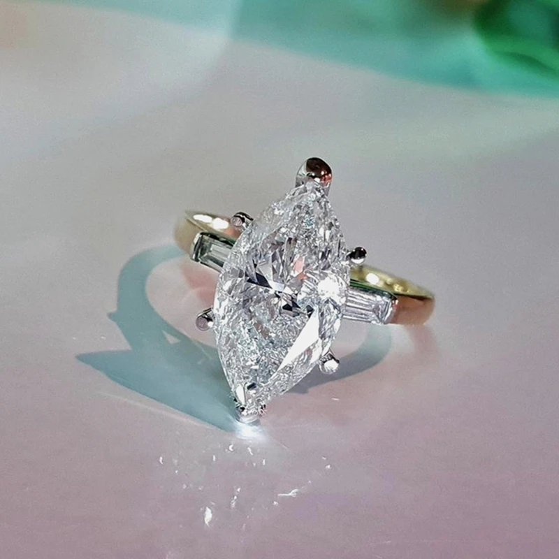 

RandH 3.0carat 14*7mm Marquise Briliant Moissanite Gold Ring For Women Gold 14K Fine Jewelry Engagement Wedding Moissanite Ring