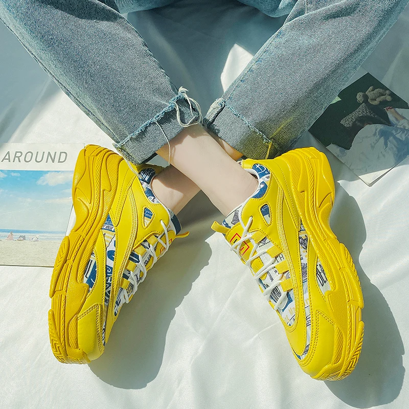 

Men's Vulcanized Shoes 2021 New Men Chunky Sneakers Lace-up Platform Men Sneakers Stylish Breathable Adult Male Tenis Footwear